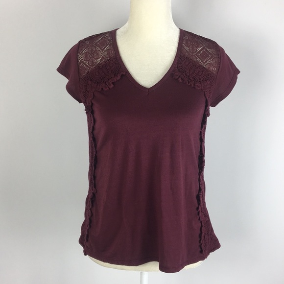 Francesca's Dina Be Cranberry Wine Crochet Top - Picture 2 of 6